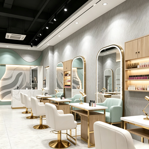 Meuble de salon de manucure blanc moderne personnalisé éclairage LED Spa décor de salon de beauté pour la décoration intérieure Mobilier de salon de coiffure personnalisé - Product Image 1