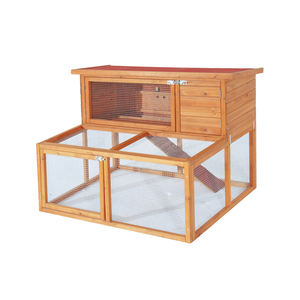 Clapier à lapin en bois à 2 maisons principales avec course, cage à toit ouvert pour petits animaux - Product Image 1