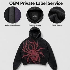 <span class=keywords><strong>Felpa</strong></span> con Cappuccio Personalizzata con Logo, Grafica Gotica di Ragno e Teschio per Halloween, Stampa Alfabetica Y2K, Oversize Unisex, Vendita all'Ingrosso - Product Image 1