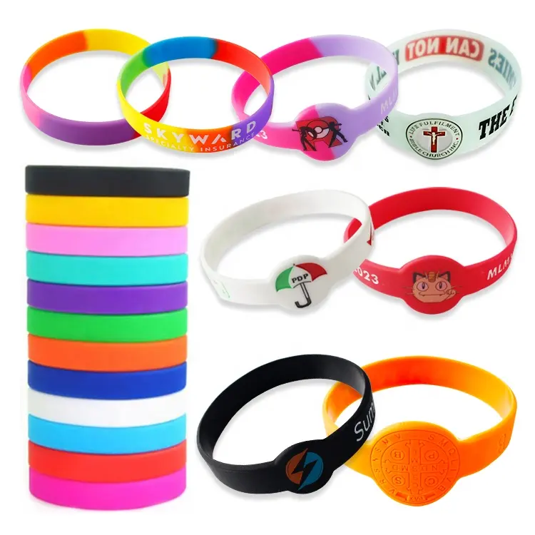 Customization filling Injected Ink Rubber Wrist Band Bracelet Custom Logo Silicone Wristband for Promotional Gifts
