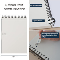 Bloc de papier à dessin A4 110 g/m², 40 feuilles, spirale supérieure, papier sans acide, bloc de dessin, carnet de croquis pour enfants et adultes