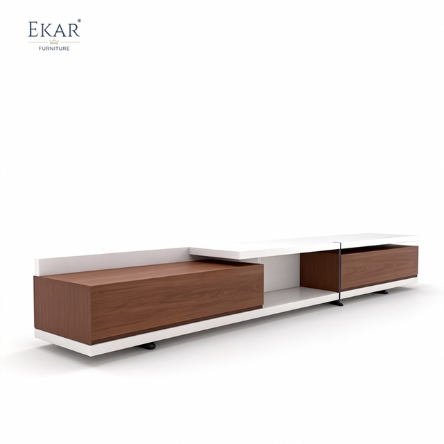 EKAR Horizon Linear Dual-Tone Media Console with Walnut Accents