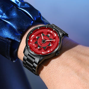 Reloj de pulsera deportivo de cuarzo con movimiento giratorio creativo de la serie Drop Shipping Car, de acero inoxidable negro, para hombre, regalo para parejas. - Product Image 2