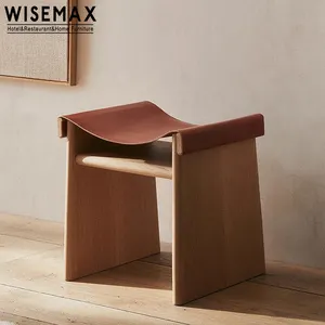 WISEMAX 가구 창조적 인 단단한 오크 나무 프레임 오스만 레저 야외 가구 미니멀리스트 안장 가죽 의자 안뜰