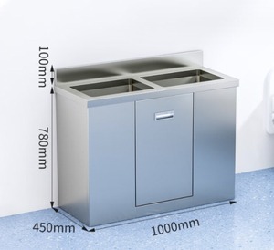 Évier de cuisine double en acier inoxydable avec armoire, design industriel pour cuisines commerciales - Product Image 2
