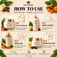 Ensemble de soins de la peau en 4 pièces à base de beurre de cacao et de curcuma, lotion pour le corps, huile pour le corps, crème pour le visage, soin du corps, raffermissant, hydratant, OEM ODM