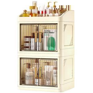 Organisateur de maquillage pliable en plastique transparent, tiroir rotatif de bureau, boîte de rangement de cosmétiques multifonction de luxe, boîte de rangement pour dortoir - Product Image 1