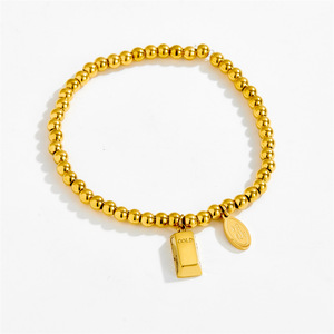 <span class=keywords><strong>TZ131</strong></span> 18K Vergoldetes Goldbarren-Charm-Schmuckset - Edelstahl Mehrschichtige Halskette & Perlenarmband für Reichtum und Glück Geschenke - Product Image 5