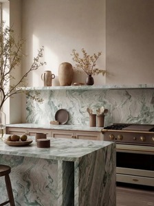 หินธรรมชาติโกลด์ท็อป OEM ลายเส้นสีเขียวสวยงาม หินอ่อนสีเขียวมิ้นท์แผ่นใหญ่ สำหรับบุผนังโครงการอาคารพาณิชย์ - Product Image 6
