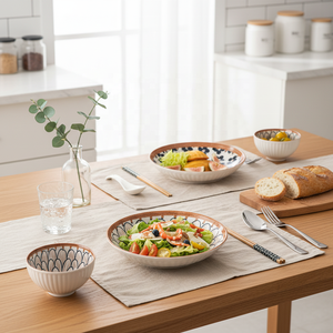 Ensemble de vaisselle en céramique peinte à la main bleu et blanc, bol, assiette, ensemble de service, écologique, pour coffret cadeau de mariage - Product Image 1