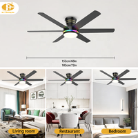Ventilateur de plafond discret avec anneau LED RGB, lampe à intensité variable, télécommande, 6 pales en contreplaqué pour salle de jeux et intérieur domestique