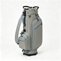 Sac de golf gris clair avec garniture bleue, sac de transport pour clubs de golf avec compartiment supérieur et doubles bretelles, bagage spécial