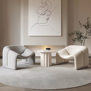 Sillón Individual Estilo Crema, Sillón para Sala de Estar, Hogar, Balcón, Recepción, Ocio, Sillón de Piel de Cordero - Product Image 3
