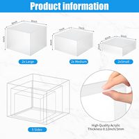 6 Pcs Acrylique Présentoir Boîtes Cube Riser 5 Face Acrylique boîte