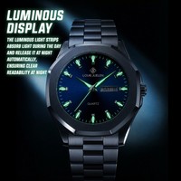 Montre-bracelet de luxe pour homme en acier inoxydable à quartz 42 mm avec affichage lumineux, diverses couleurs, mode et affaires, alliage et verre