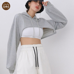 Custom Cotton Terry coulisse <span class=keywords><strong>moda</strong></span> <span class=keywords><strong>giovani</strong></span> ragazze Pullover <span class=keywords><strong>felpe</strong></span> vestiti Sexy donne Crop <span class=keywords><strong>felpe</strong></span> con cappuccio - Product Image 2