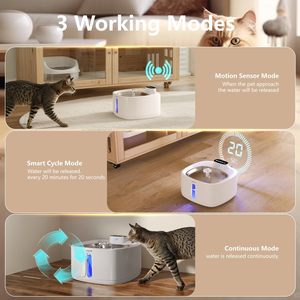 Fontaine à eau sans fil pour animaux de compagnie en acier inoxydable 89 oz/2,6 L, détection de mouvement, pompe intelligente ultra-silencieuse, distributeur d'eau automatique pour chat - Product Image 2