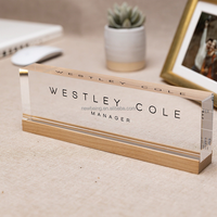 Bloc de nom en acrylique personnalisé avec base en bois - Plaque de bureau minimaliste pour PDG, décoration de bureau