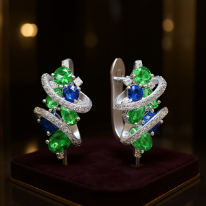 Boucles d'oreilles pendantes de luxe en cristal E4854, en argent 925, géométriques, bleues et violettes, pour femme, bijoux de soirée, sertissage griffe - Product Image 2