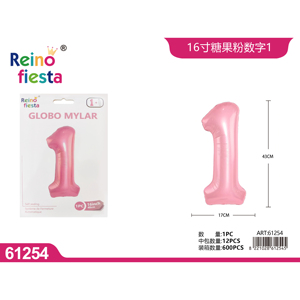 16 pollici rosa numero 1 palloncino Mylar per decorazioni per feste - Product Image 1