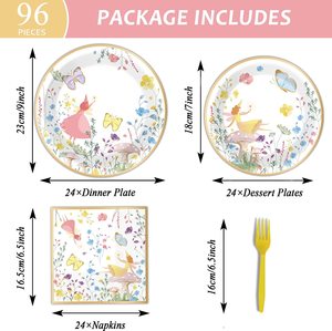 Ensemble de vaisselle de fête parlant 96 pièces, thème de véritable <span class=keywords><strong>fée</strong></span>, fête d'<span class=keywords><strong>anniversaire</strong></span>, <span class=keywords><strong>décoration</strong></span> de Table, fournitures de thé, déjeuner, assiette en papier de jardin - Product Image 2
