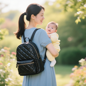 Nhà sản xuất tùy chỉnh chần PU Vegan da nhỏ gọn tã Túi ba lô tổ chức với gấp thay đổi Pad Xe đẩy Clip - Product Image 1