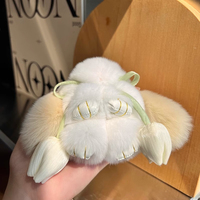 Mini Rex kelinci dengan aksen Tulip gantungan kunci mewah lembut tas kelinci pesona bahan Premium dapat disesuaikan