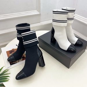 Botas de Invierno de Marca Famosa, Botas Clásicas de Media Pantorrilla para Mujer, Botas de Lujo con Calcetines Tejidos de Diseñador, Tacones Altos - Product Image 6