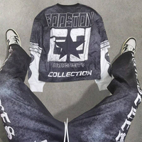 Ensemble de survêtements en molleton pour homme, tendance, automne, surdimensionné, logo personnalisé, Y2k, t-shirt double couche, jogging, impression DTG, acide