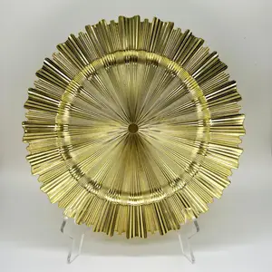 12.6 Inch Hot Sale Luxury Reef Wedding Dinner Decoration Plastic Gold Charger Plate