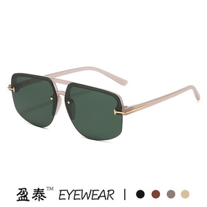 Men's T-Shaped Double-Bridge Sunglasses Pc <b>Frame</b> Uv400 Protection Fashionable Aviator Style - Product Image 3