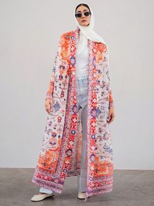 PROMISTAR modesto plisado largo cortavientos chaqueta otoño poliéster túnica impresa árabe mujer capa Medio Oriente musulmán Abaya - Product Image 6