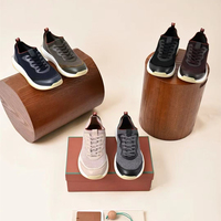 Sneakers décontractées en cuir et tissu mélangé pour hommes, de luxe italiennes, semelle épaisse et souple, pour le bureau et le quotidien.