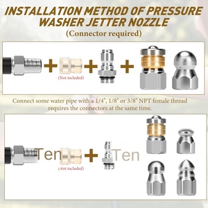 Nuevo Kit de cabezales de boquilla de chorro de alcantarillado, lavadora a presión de acero inoxidable, conectores rápidos NPT de 1/4 "3/8", boquilla de limpieza de drenaje - Product Image 4