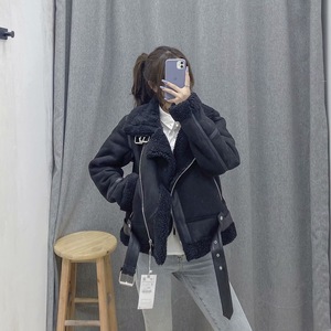 Giacca Invernale da Donna Spessa e Calda in Camoscio d'Agnello Giubbotto Corto da Moto Marrone <span class=keywords><strong>Cappotto</strong></span> in Finta Pelle di <span class=keywords><strong>Montone</strong></span> <span class=keywords><strong>Shearling</strong></span> Capispalla - Product Image 3