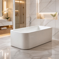 Baignoire autoportante rectangulaire en acrylique/roche artificielle, design profond pour trempage, portable pour hôtel, salle de bain moderne, écologique, facile à installer