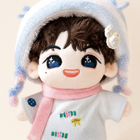 Poupée en peluche personnalisée Kpop Idol avec short en jean brodé et écharpe tricotée, jouet en coton PP doux, cadeau