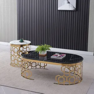 Luxus moderne kreative ovale Couch tisch und Beistell tisch mit Gold Edelstahl rahmen Marmorplatte Wohnzimmer möbel