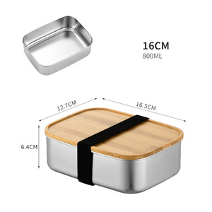 304 Stainless Steel Bamboo Wooden <strong>Cover</strong> Lunch Box Food Grade Sushi Box Division Office Lunch Lunch Container Containers <strong>Lunchbox</strong> - Product Image 2