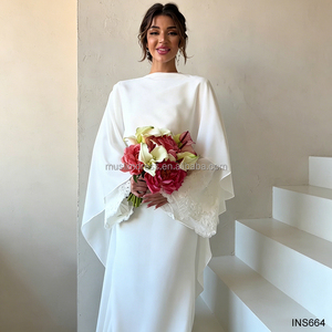 <span class=keywords><strong>Robe</strong></span> de mariée musulmane modeste avec manches cape et poignets en dentelle, Abaya blanche, <span class=keywords><strong>robe</strong></span> de soirée pour invitées de mariage à Dubaï - Product Image 1