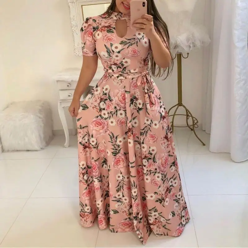 2020 New Fashion Ladies Summer Beach Club Party Thin Long Sundress Plus Size Women's Floral Maxi Dress