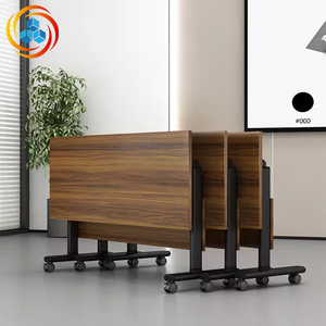 Modern Flip Top <b>Folding</b> <b>Table</b> | Portable Modular Conference Desk with Wheels for Training & Meeting Room & School - Product Image 3
