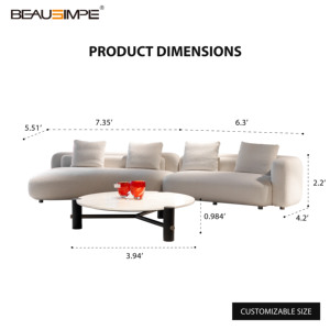 Canapé Bézier, canapé modulaire incurvé minimaliste italien, canapé en tissu et cuir de luxe pour salon - Product Image 5