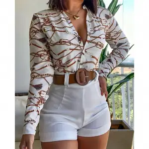 European and American cross-border light mature long-sleeved digital printing stand-up collar temperament shirt blouse women