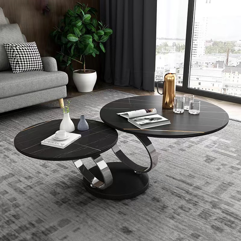 Nordic Italian style light luxury modern rock plate rotatable multi-function metal base marble living room tea coffee table