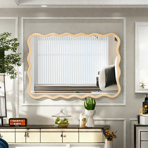 Solid Wood Wavy <b>Rectangle</b> <b>Mirror</b> 40 x 28 Modern <b>Wall</b> Decor <b>for</b> Bathroom Bedroom Living Room Dining - Product Image 1