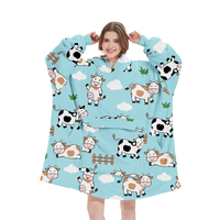 Nouvelle Arrivée Couverture Polaire à Capuche Personnalisée Vache Verte pour Adultes et Adolescents, Longue et Surdimensionnée