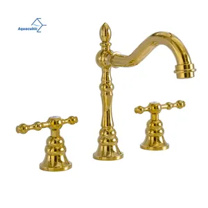 <span class=keywords><strong>Grifo</strong></span> mezclador de latón para <span class=keywords><strong>lavabo</strong></span> de baño de 3 agujeros <span class=keywords><strong>con</strong></span> doble manija de estilo tradicional europeo - Product Image 6