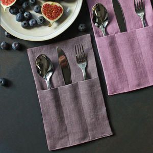 Sac à pique-nique en coton et lin avec porte-fourchette en lin, emballage pour couverts de déjeuner, idéal pour mariage et camping - Product Image 3