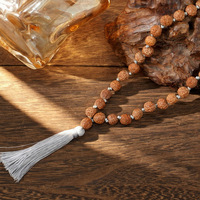 Go2boho Collier de perles naturelles Rudraksha pour hommes, perles de prière Mala avec pompon, bijoux bouddhistes hindous de yoga de méditation